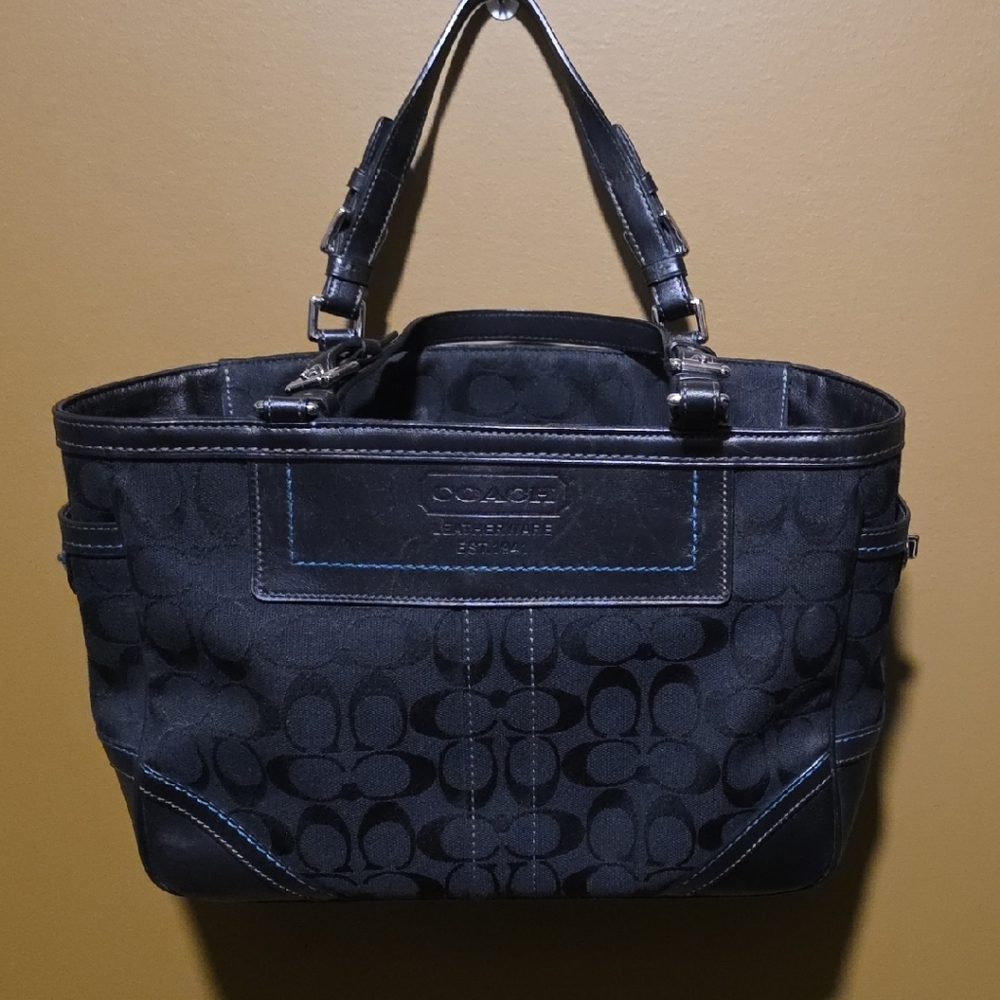 Coach Black and Blue Signature Handbag